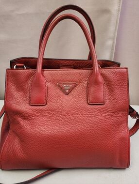 Authentic Prada Vitello Daino pebbled leather 2-way Bag With Digital COA